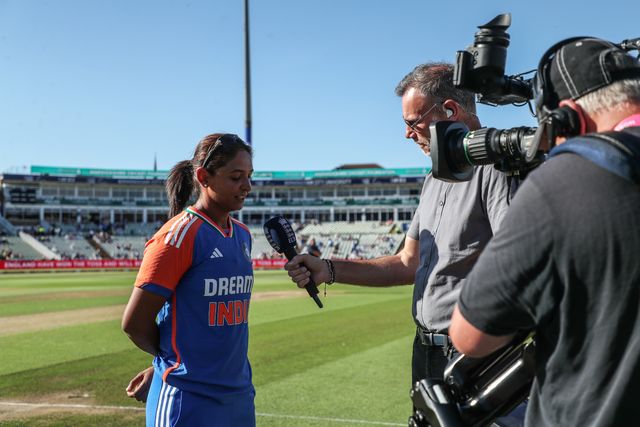 Harmanpreet Kaur of India is interviewed after England win the toss during the 5th Vitality IT20 England Women vs India Women at Edgbaston, Birmingham, United Kingdom, 12th July 2025

(Photo by Izzy Poles/News Images)