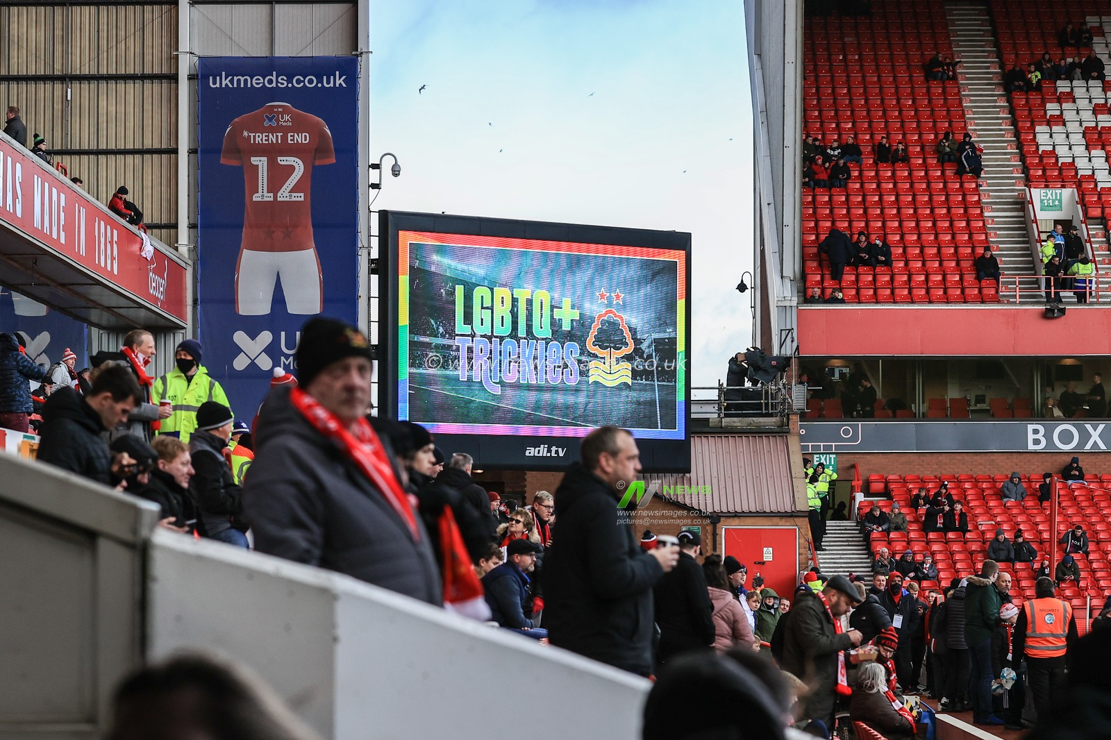 LGBTQ+ Trickies advert on the big screen at City Ground
