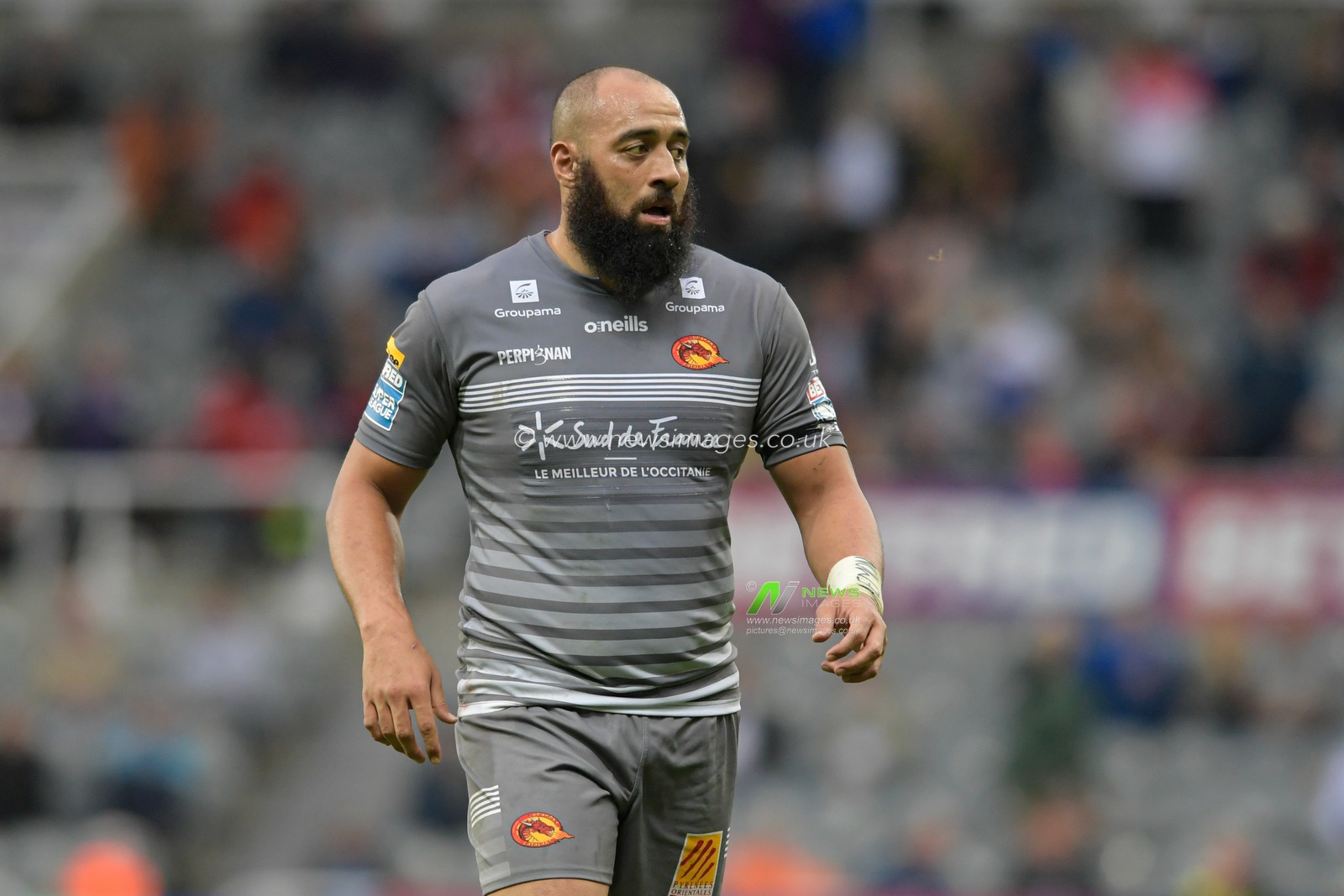 Sam Kasiano (28) of Catalans Dragons in action during the game