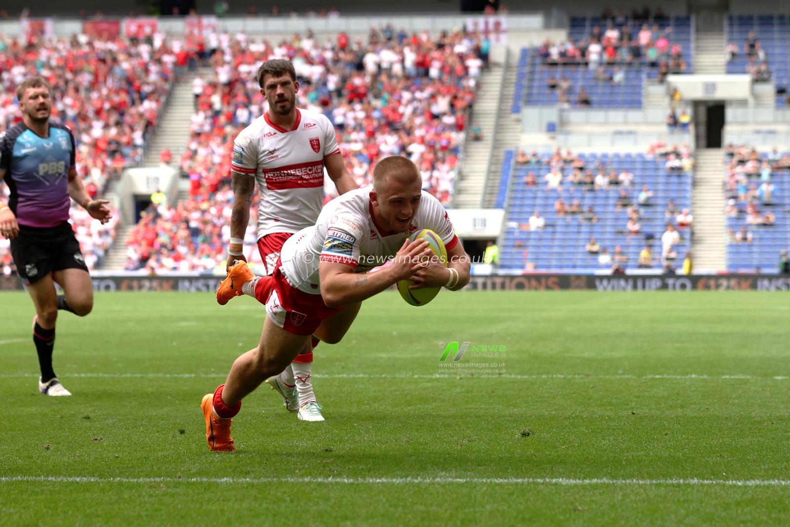 Mikey Lewis of Hull KR goes over for a try during the Betfred Super League Magic Weekend match Hull KR vs Hull FC at Hill Dickinson Stadium, Liverpool, United Kingdom on 04 July 2026

(Photo by Alfie Cosgrove/News Images)