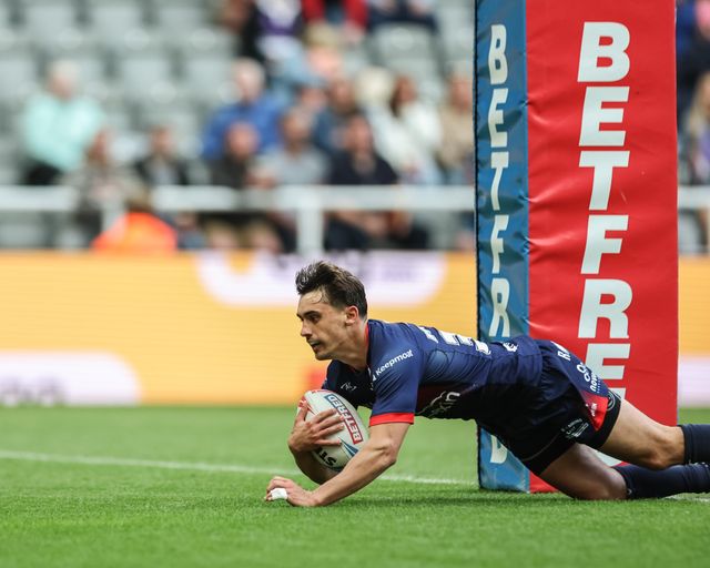 Arthur Mourgue of Hull KR goes over for a try during the Betfred Magic Weekend 2025 match Hull KR vs Salford Red Devils at St. James's Park, Newcastle, United Kingdom, 3rd May 2025

(Photo by Mark Cosgrove/News Images)