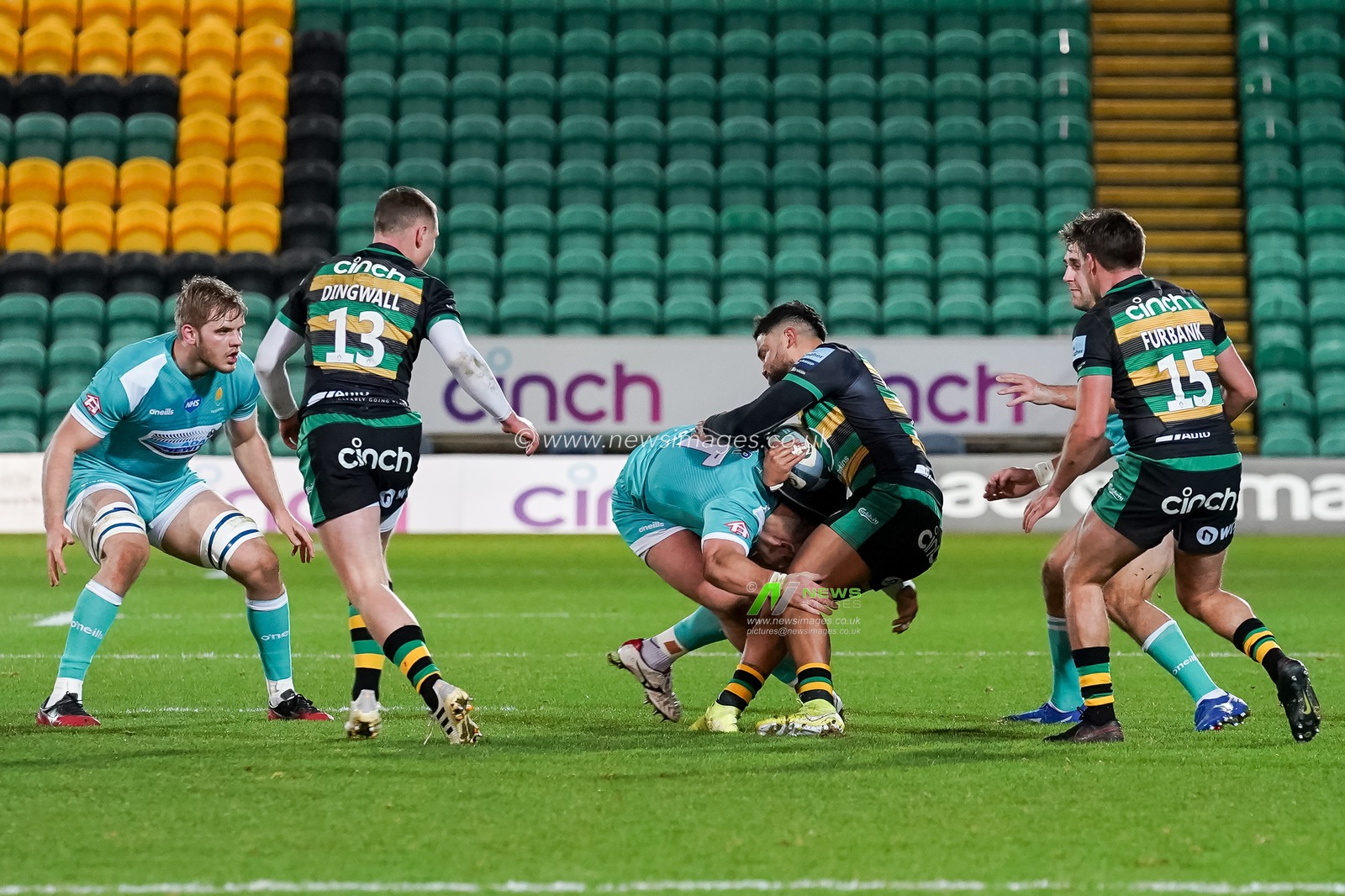 Ethan Waller #1 of Worcester Warriors battles with  Matt Proctor #14 of Northampton Saints