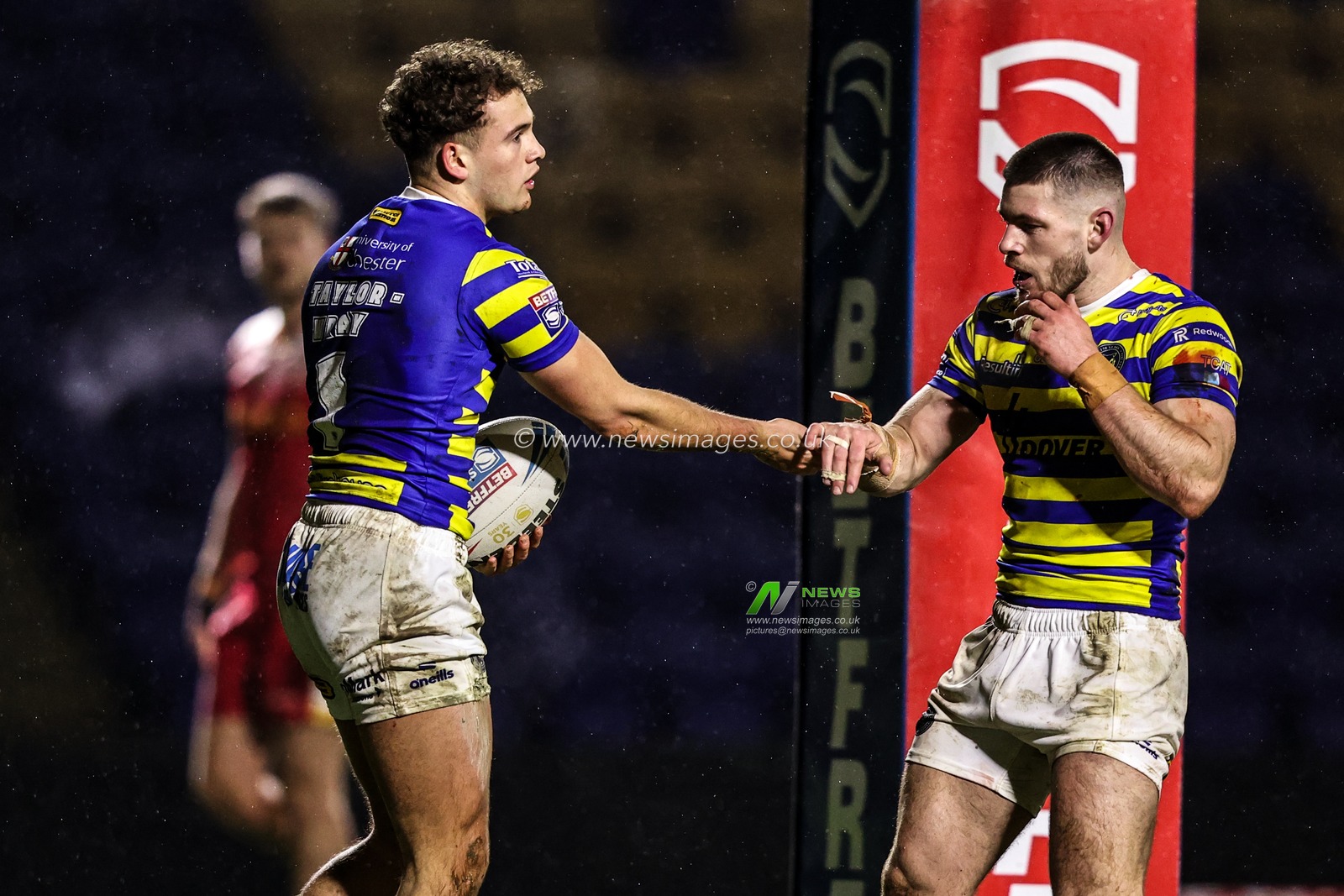 Cai Taylor-Wray of Warrington Wolves celebrates his try during the Betfred Challenge Cup match Warrington Wolves vs Sheffield Eagles at The Halliwell Jones Stadium, Warrington, United Kingdom on 06 February 2026

(Photo by Alfie Cosgrove/News Images)