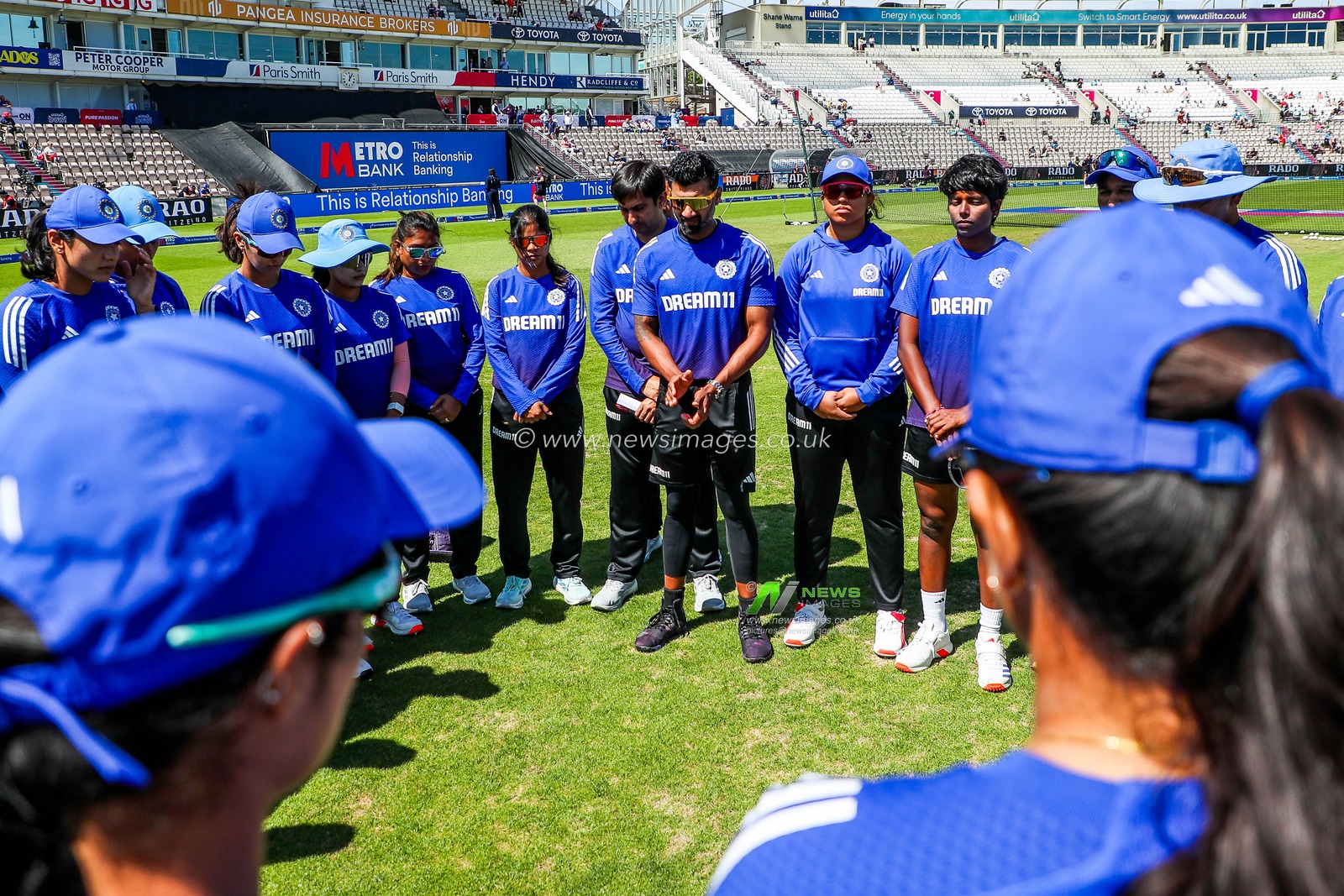India enter a huddle prior to the 1st Metro Bank One Day International match England Women vs India Women at The Utilita Bowl, Southampton, United Kingdom, 16th July 2025

(Photo by Izzy Poles/News Images)