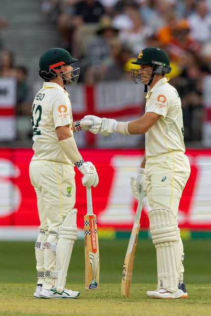 Travis Head and Marnus Labuschagne of Australia are seen bumping gloves during the NRMA Insurance Ashes First Test Day 2 Australia vs England at Optus Stadium, Perth, Australia, 22nd November 2025

(Photo by Santanu Banik/News Images)

*** GER AUT SUI OUT ***