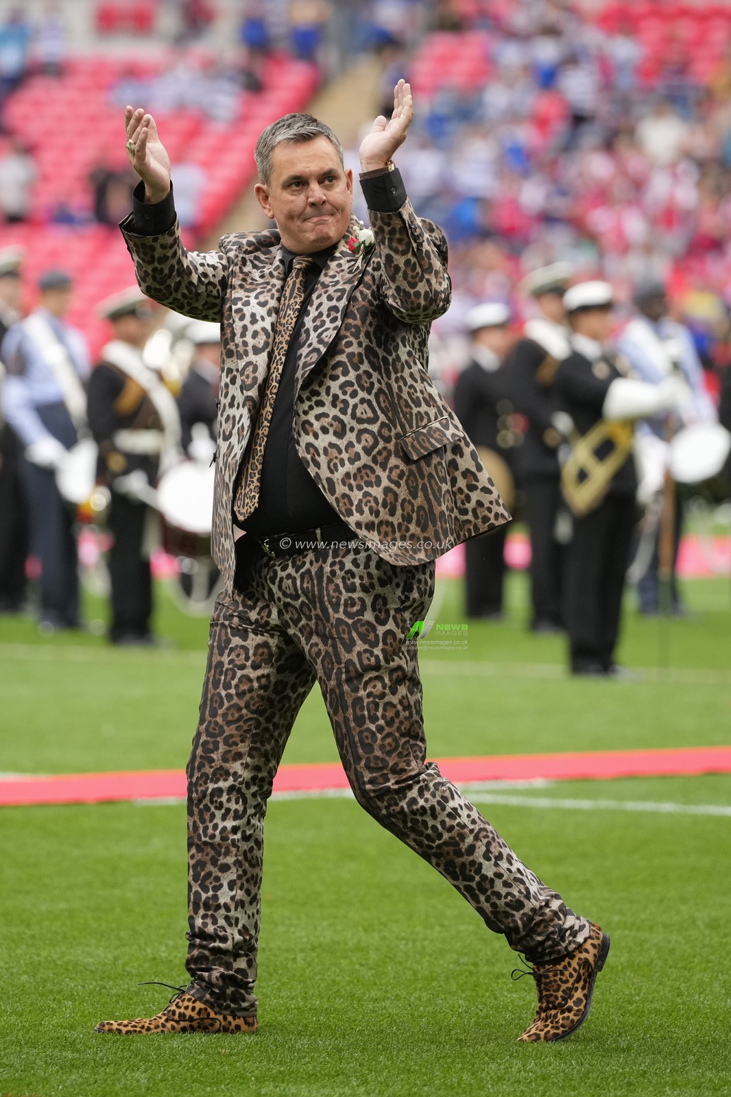 Derek Beaumont, owner of Leigh Leopards salutes the fans before the Betfred Challenge Cup match Hull KR vs Leigh Leopards at Wembley Stadium, London, United Kingdom, 12th August 2023

(Photo by Steve Flynn/News Images)