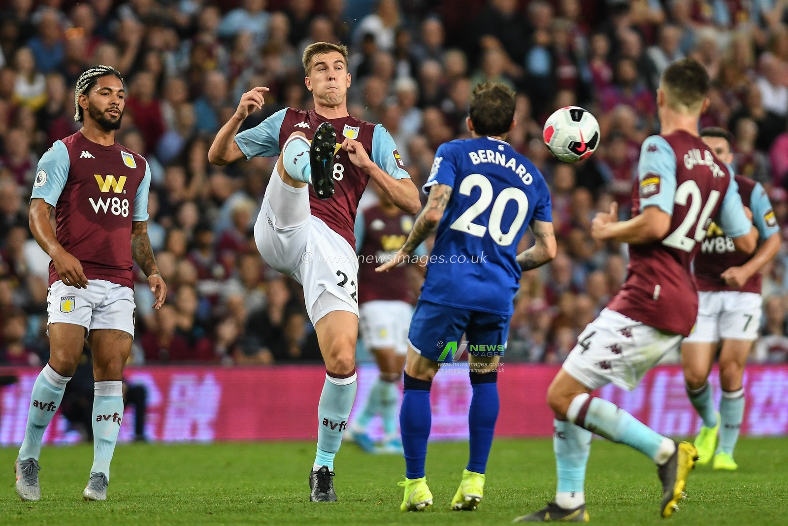 23rd August 2019, Villa Park, Birmingham, England ; Premier League Football, Aston Villa vs Everton ; Bjorn Engels (22) of Aston Villa clears the ball 

Credit: Gareth Dalley/News Images

English Football League images are subject to DataCo Licence