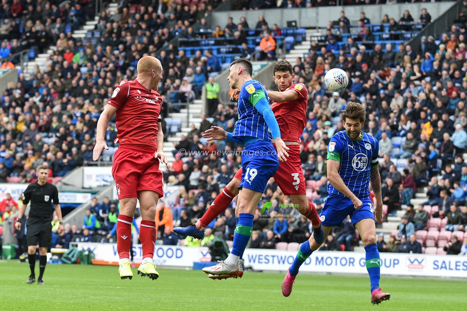 20th October 2019, DW Stadium, Wigan, England; Sky Bet Championship, Wigan Athletic v Nottingham Forest : Tobias Figueiredo (3) of Nottingham Forest heads on goal

Credit: Richard Long/News Images