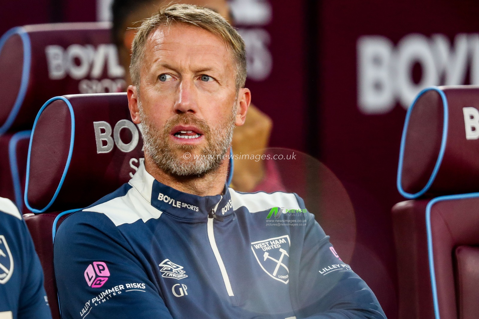 Graham Potter of West Ham United looks on prior to the Premier League match West Ham United vs Chelsea at London Stadium, London, United Kingdom, 22nd August 2025

(Photo by Izzy Poles/News Images)