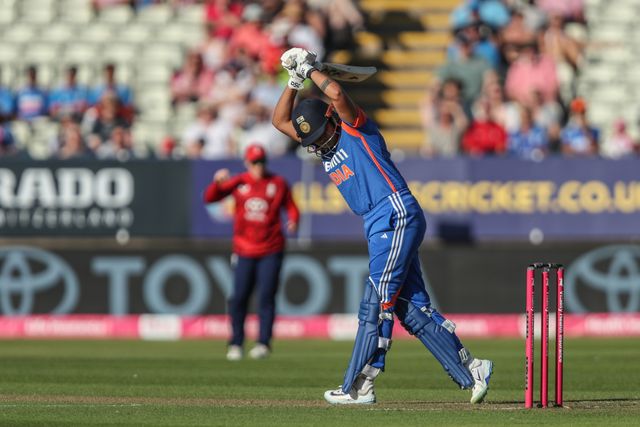 Shafali Verma of India plays a shot during the 5th Vitality IT20 England Women vs India Women at Edgbaston, Birmingham, United Kingdom, 12th July 2025

(Photo by Izzy Poles/News Images)