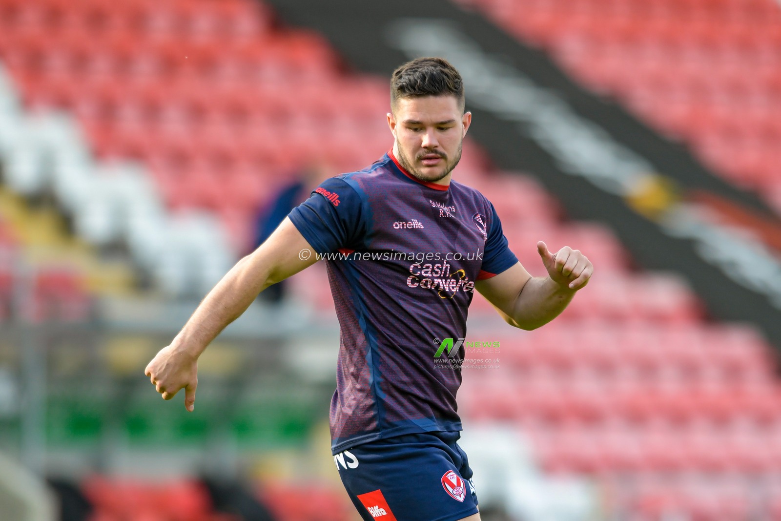 James Bentley (12) of St Helens during the pre-game warm up