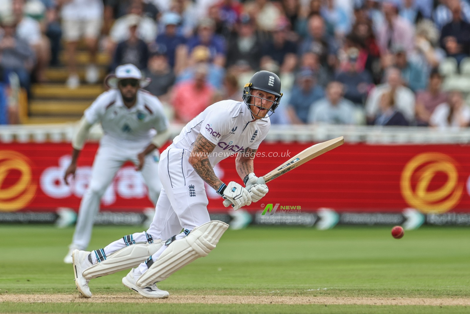Ben Stokes of England hits the ball for one run during Day Two of the Rothesay Test match England vs West Indies at Edgbaston, Birmingham, United Kingdom, 27th July 2024

(Photo by Mark Cosgrove/News Images)