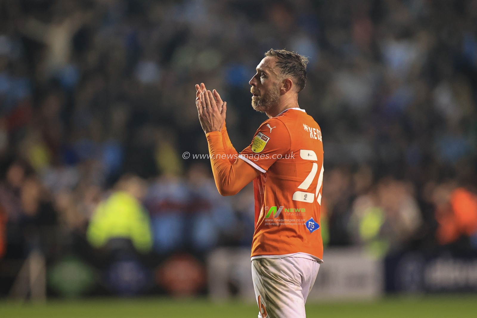 Richard Keogh #26 of Blackpool applauds the home fans