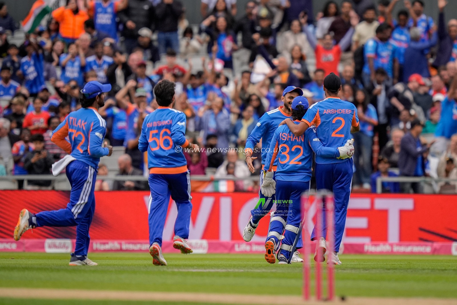 Ishan Kishan of India celebrates the wicket of Jos Buttler of England who clips the ball to mid wicket and is caught off the bowling of Arshdeep Singh of India during the Second Vitality T20 International match England vs India at Old Trafford, Manchester, United Kingdom on 04 July 2026

(Photo by Maynard Manyowa/News Images)