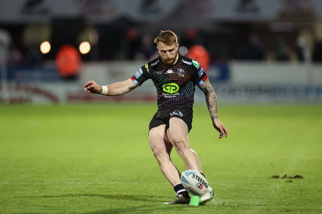 Adam Keighran of Wigan Warriors converts for a goal to make it 26-10 during the Betfred Super League Round 9 match Hull KR vs Wigan Warriors at Sewell Group Craven Park, Kingston upon Hull, United Kingdom, 26th April 2024

(Photo by Mark Cosgrove/News Images)