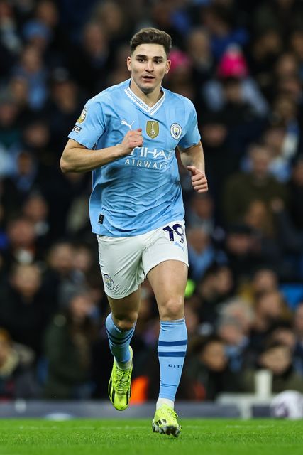 JuliÃ¡n Ãlvarez of Manchester City during the Premier League match Manchester City vs Aston Villa at Etihad Stadium, Manchester, United Kingdom, 3rd April 2024

(Photo by Mark Cosgrove/News Images)