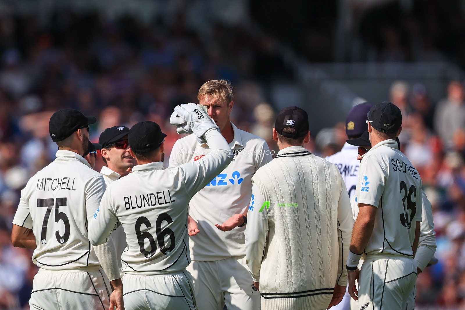 Kyle Jamieson of New Zealand getting Zak Crawley of England out caught behind