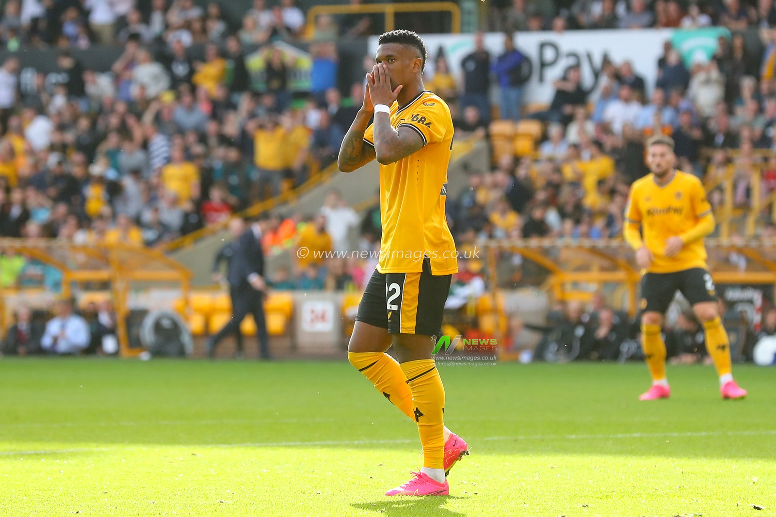 NÃ©lson Semedo #22 of Wolverhampton Wanderers reacts to a missed chance during the Premier League match Wolverhampton Wanderers vs Aston Villa at Molineux, Wolverhampton, United Kingdom, 8th October 2023

(Photo by Gareth Evans/News Images)