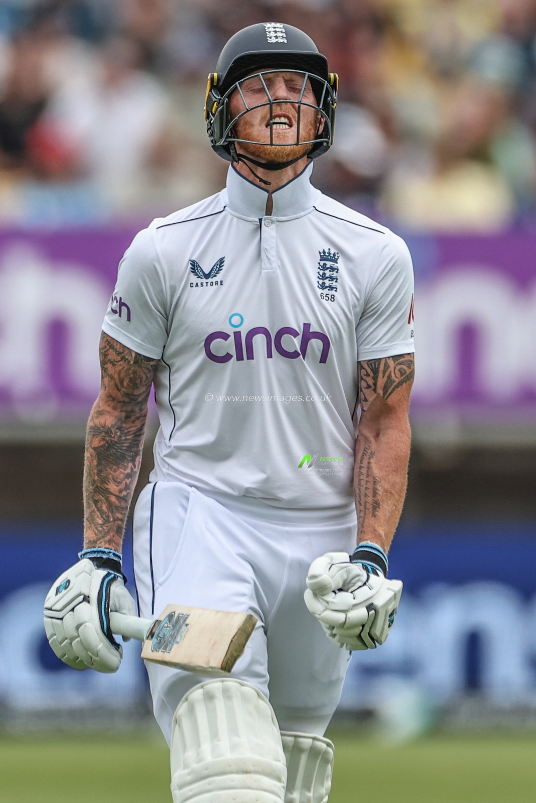 Ben Stokes of England reacts after being caught out by Kraigg Brathwaite of West Indies during Day Two of the Rothesay Test match England vs West Indies at Edgbaston, Birmingham, United Kingdom, 27th July 2024

(Photo by Mark Cosgrove/News Images)