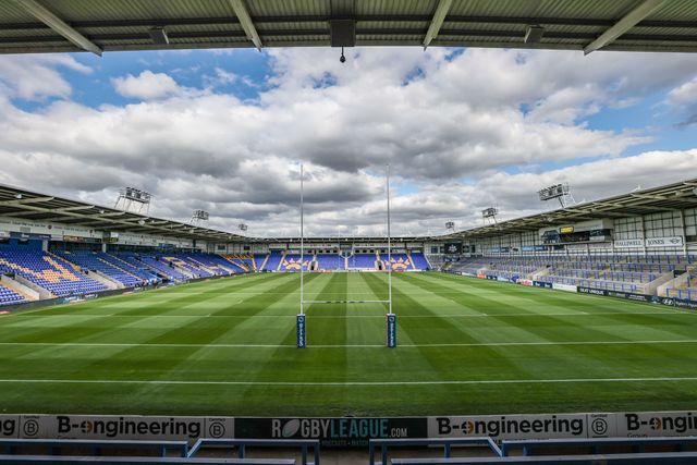 A general view of Halliwell Jones Stadium ahead of the Betfred Super League round 21 match Warrington Wolves vs Wigan Warriors at Halliwell Jones Stadium, Warrington, United Kingdom, 8th August 2025

(Photo by Alfie Cosgrove/News Images)