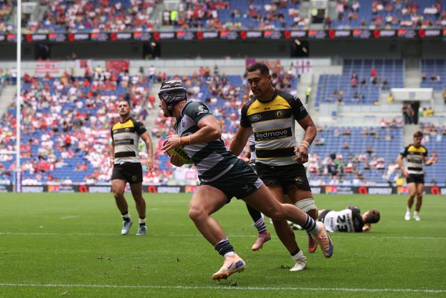 George Flanagan Jnr of Huddersfield Giants goes over for a try during the Betfred Super League Magic Weekend match Huddersfield Giants vs York Knights at Hill Dickinson Stadium, Liverpool, United Kingdom on 04 July 2026

(Photo by Alfie Cosgrove/News Images)