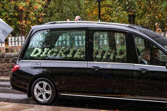The hearse of Harold Dennis “Dickie” Bird OBE arrives at his statue outside St Mary's Church on the day of his funeral, Barnsley, United Kingdom, 19th October 2025

(Photo by Alfie Cosgrove/News Images)