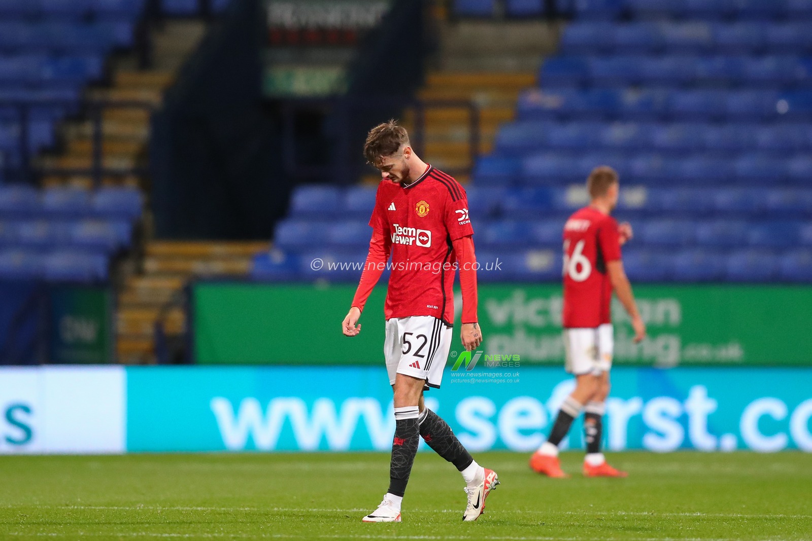 Joe Hugill #52 of Manchester United reacts to going 1-0 down during the EFL Trophy match Bolton Wanderers vs Manchester United U21 at Toughsheet Community Stadium, Bolton, United Kingdom, 26th September 2023

(Photo by Gareth Evans/News Images)