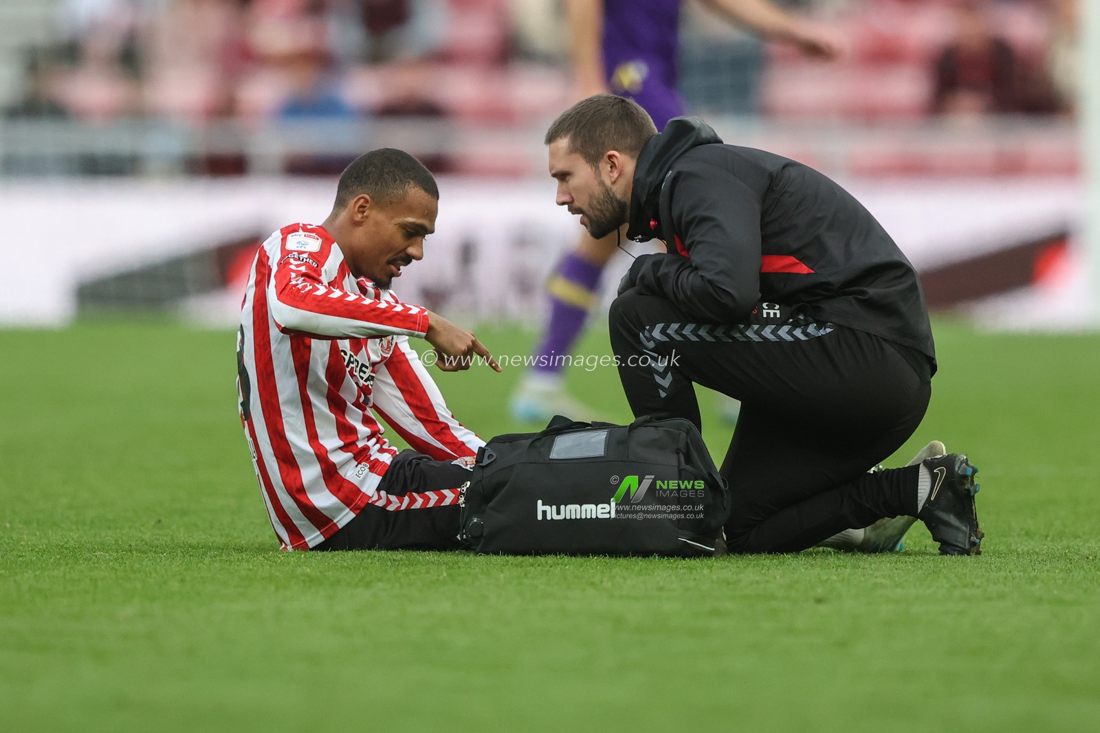 Wilson Isidor of Sunderland receives treatment during the Sky Bet Championship match Sunderland vs Oxford United at Stadium Of Light, Sunderland, United Kingdom, 26th October 2024

(Photo by Alfie Cosgrove/News Images)