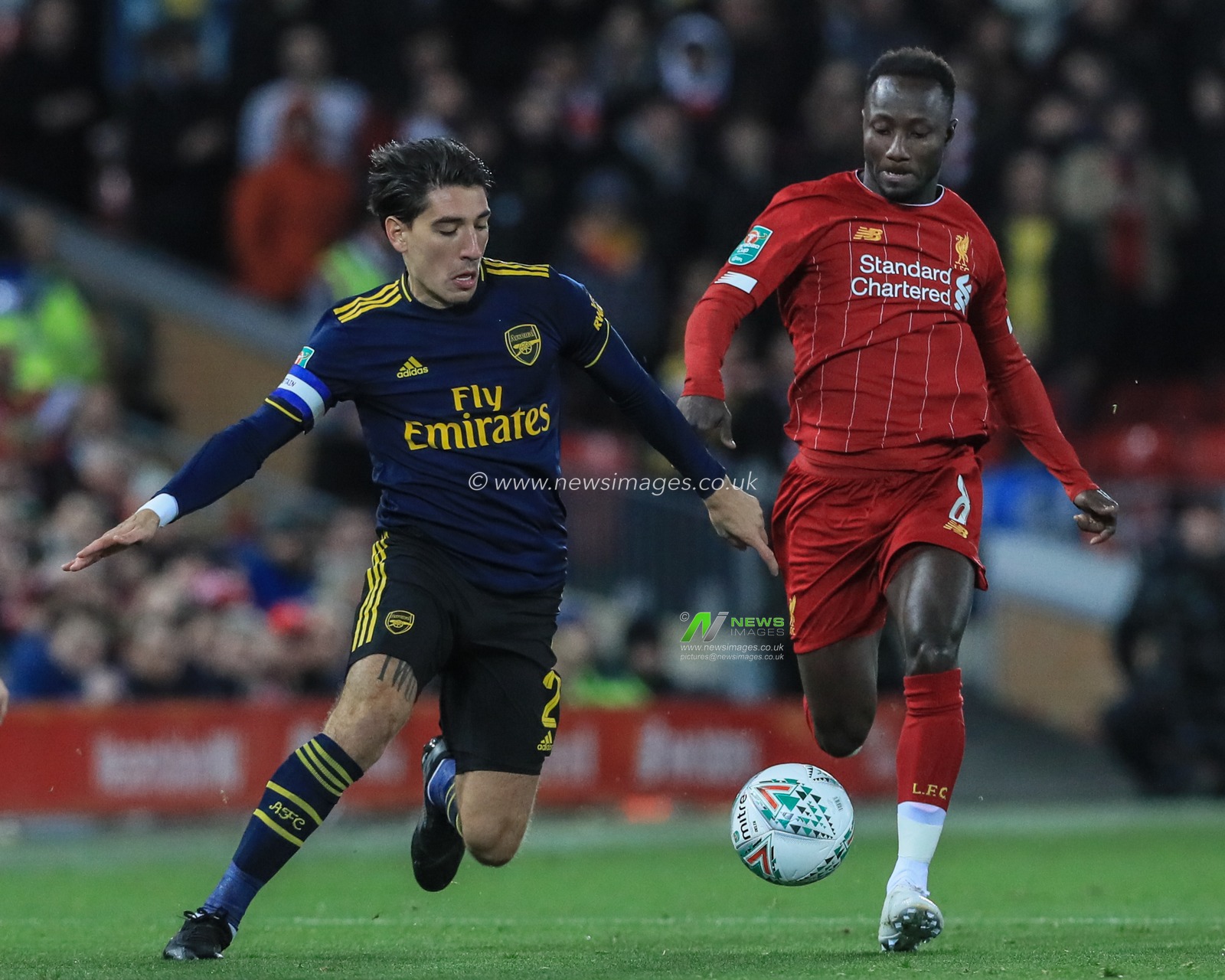 30th October 2019, Anfield, Liverpool, England; Carabao Cup, Liverpool v Arsenal : Naby Keita (8) of Liverpool and HÃ©ctor Bellerin (2) of Arsenal dual for the ball


Credit: Mark Cosgrove/News lmages