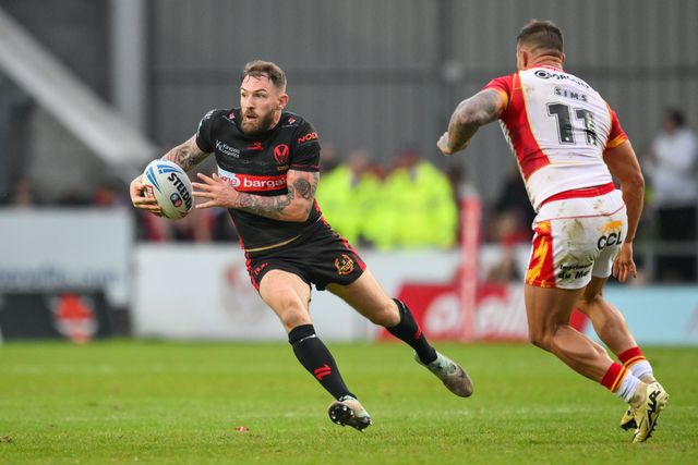 Daryl Clark of St. Helens makes a break during the Betfred Super League Round 13 match St Helens vs Catalans Dragons at Totally Wicked Stadium, St Helens, United Kingdom, 31st May 2024

(Photo by Craig Thomas/News Images)