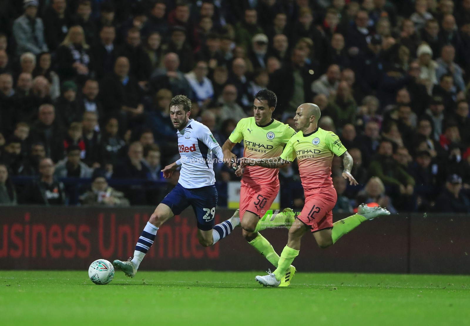 24th September 2019 , Deepdale, Preston, England; EFL Carabao Cup Football, Third Round Preston North End vs Manchester City ;  Thomas Barkhuizen (29) of Preston North End is chased by Eric Garcia (50) and Angelino (12) of Manchester City 

Credit: Conor Molloy/News Images


English Football League images are subject to DataCo Licence