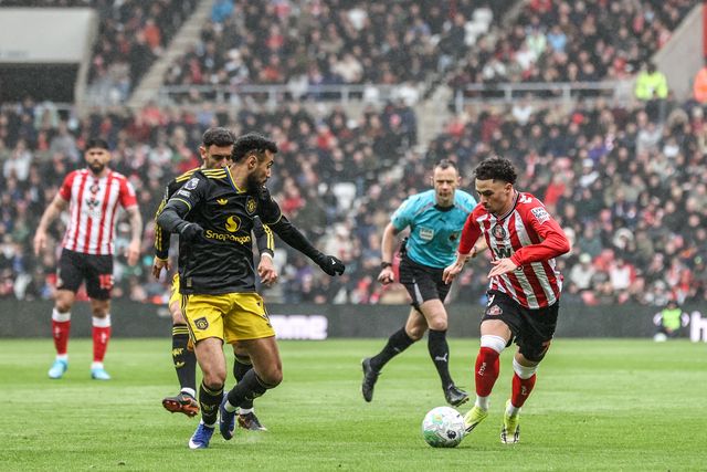 Chemsdine Talbi of Sunderland breaks with the ball during the Premier League match Sunderland vs Manchester United at Stadium Of Light, Sunderland, United Kingdom on 09 May 2026

(Photo by Alfie Cosgrove/News Images)