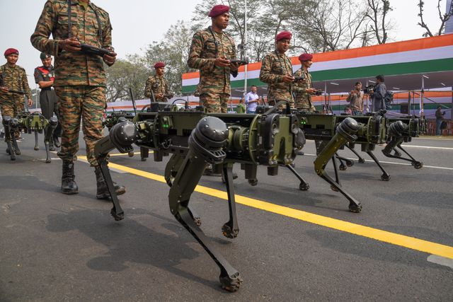 Indian Army  showcases  Robotic Mules  ahead of the Final dress rehearsal for the upcoming Republic Day parade in Red Road , Kolkata, India, on January 24, 2025. Indian Army Robotic Mules will also register their presence at the prestigious annual republic day parade for the first time ahead of the Republic Day parade.Pictures by Debajyoti Chakraborty.(Photo: Debajyoti Chakraborty/News Images)