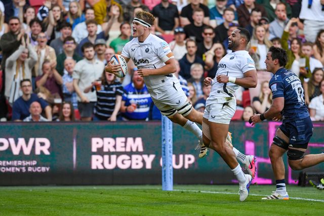 Guy Pepper of Bath Rugby dives over the line to score Bath’s second try during the Gallagher Premiership match Bristol Bears vs Bath at Ashton Gate, Bristol, United Kingdom on 29 May 2026

(Photo by Alex Williamson/News Images)