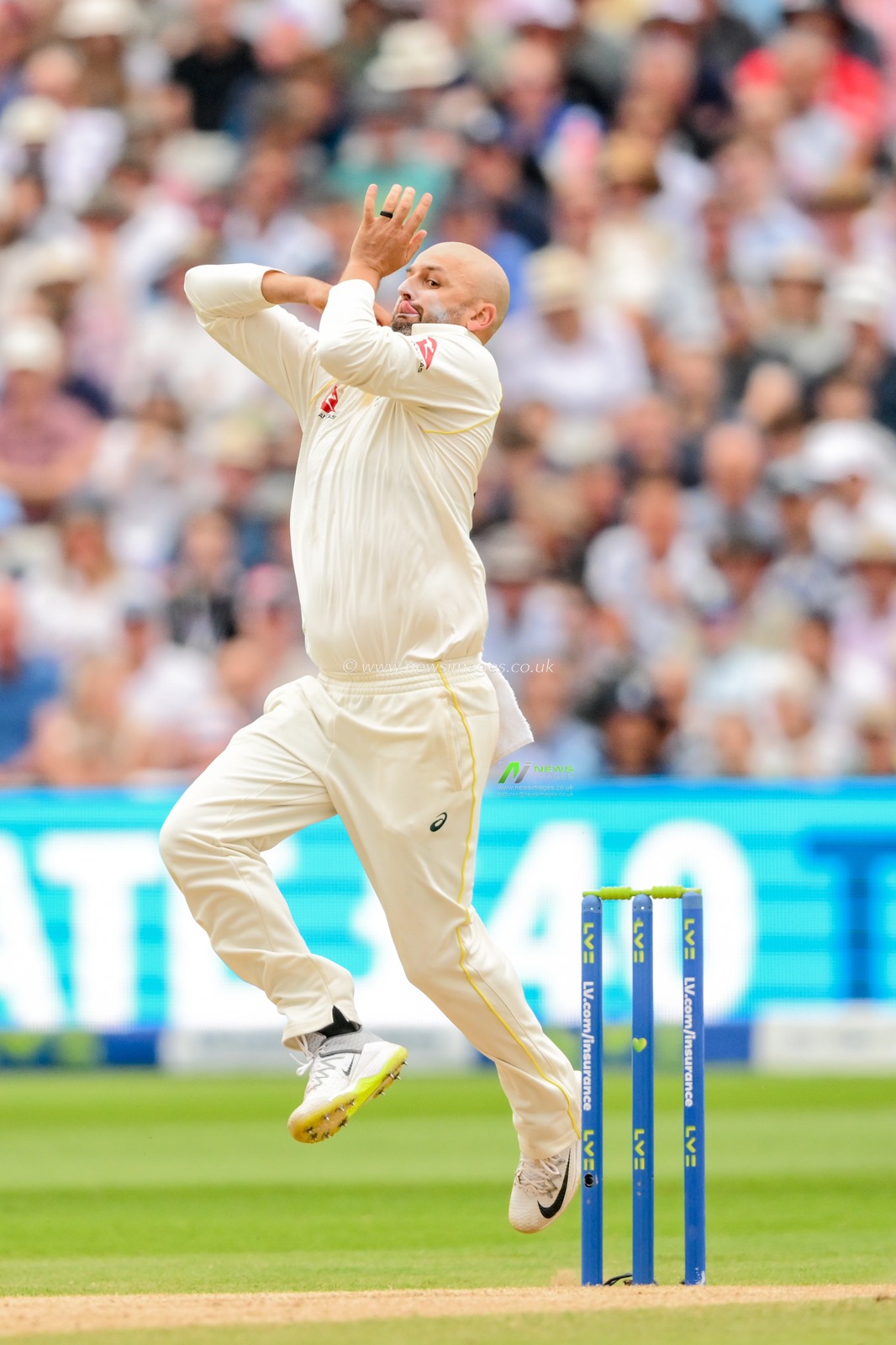 Nathan Lyon of Australia bowls during the LV= Insurance Ashes First Test Series Day 3 England v Australia at Edgbaston, Birmingham, United Kingdom, 18th June 2023

(Photo by Craig Thomas/News Images)