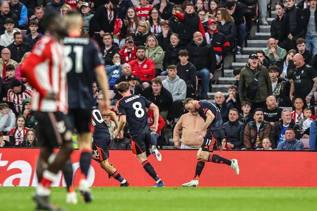 Chris Wood of Nottingham Forest celebrates his goal to make it 0-2 during the Premier League match Sunderland vs Nottingham Forest at Stadium Of Light, Sunderland, United Kingdom on 24 April 2026

(Photo by Alfie Cosgrove/News Images)