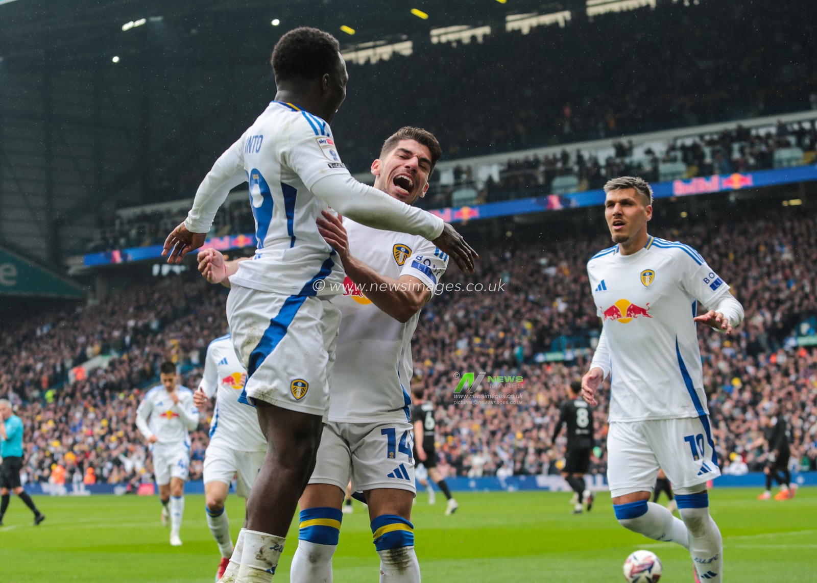 Wilfried Gnonto of Leeds United celebrates his goal to make it 6-0 during the Sky Bet Championship match Leeds United vs Stoke City at Elland Road, Leeds, United Kingdom, 21st April 2025

(Photo by Richard Bierton/News Images)