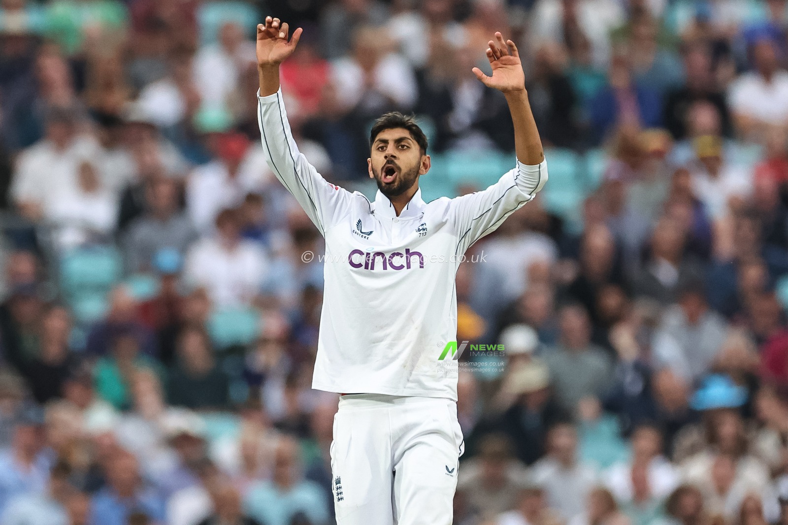 Shoaib Bashir of England reacts during the 3rd Rothesay Test Match Day Two England v Sri Lanka at The Kia Oval, London, United Kingdom, 7th September 2024

(Photo by Mark Cosgrove/News Images)