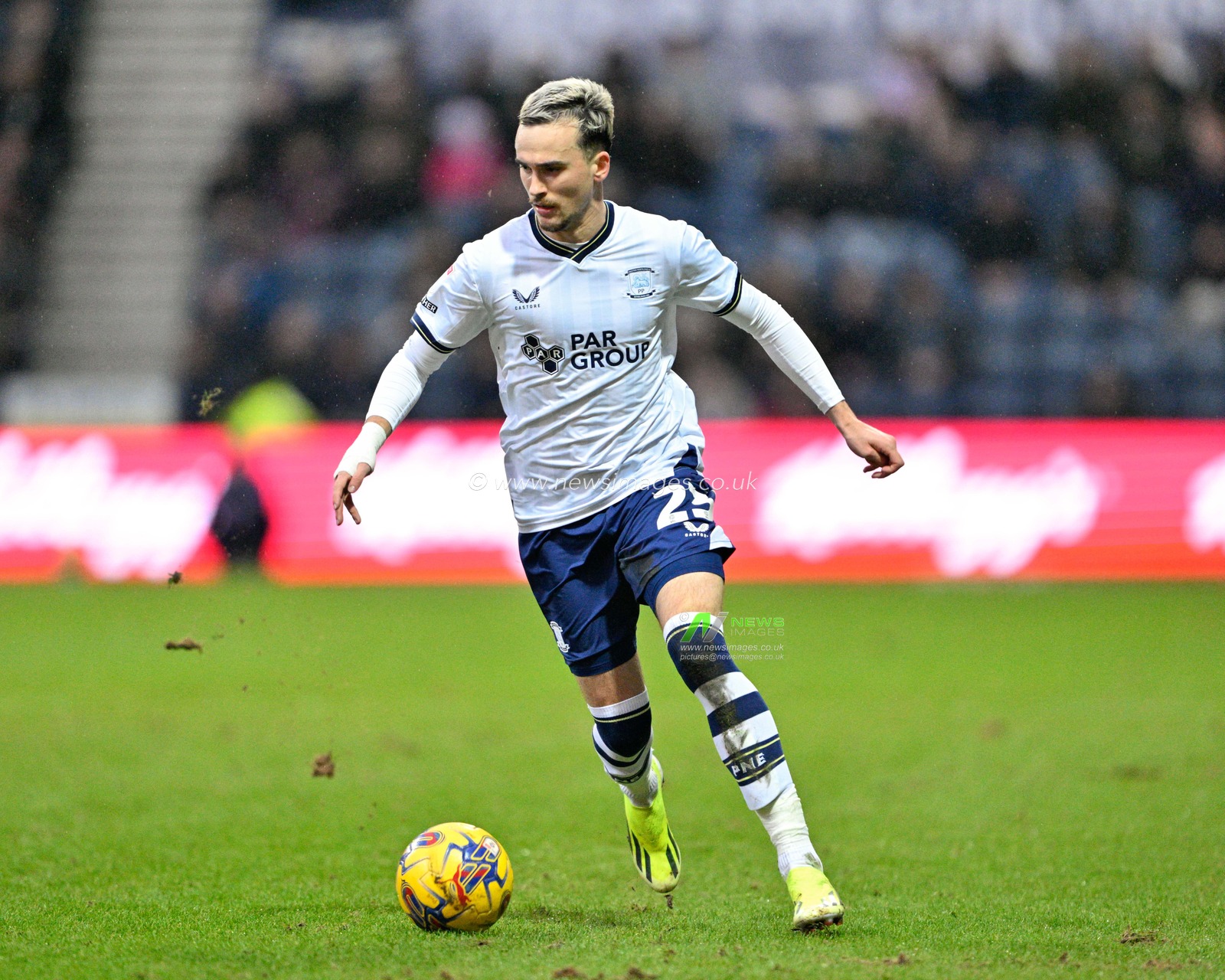 Liam Millar of Preston North End breaks forward with the ball, during the Sky Bet Championship match Preston North End vs Bristol City at Deepdale, Preston, United Kingdom, 13th January 2024

(Photo by Cody Froggatt/News Images)