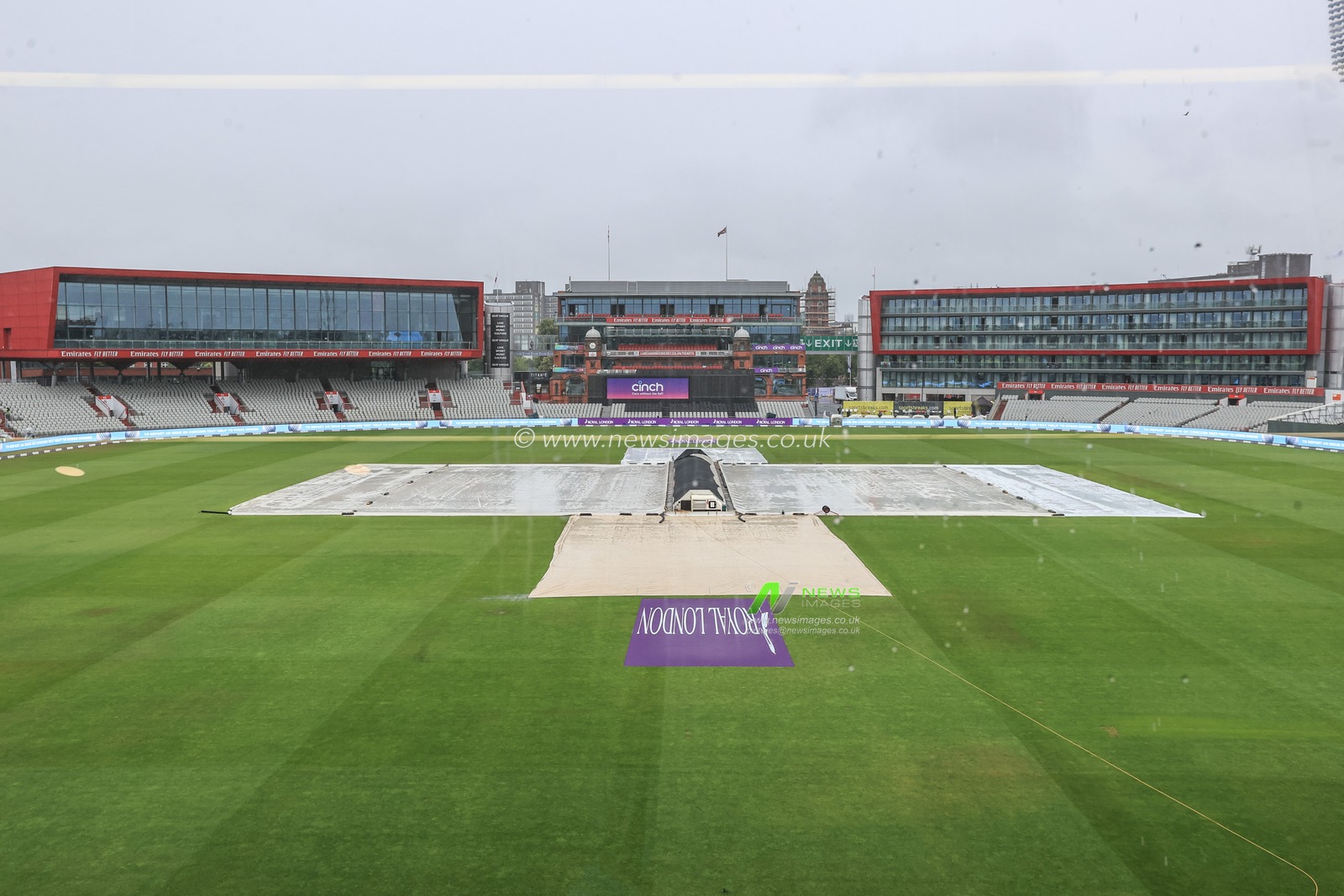 A general view of Emirates Old Trafford on a very wet Friday morning ahead of the 2nd Royal London One Day Series England vs South Africa. Rain is forecast for the day.