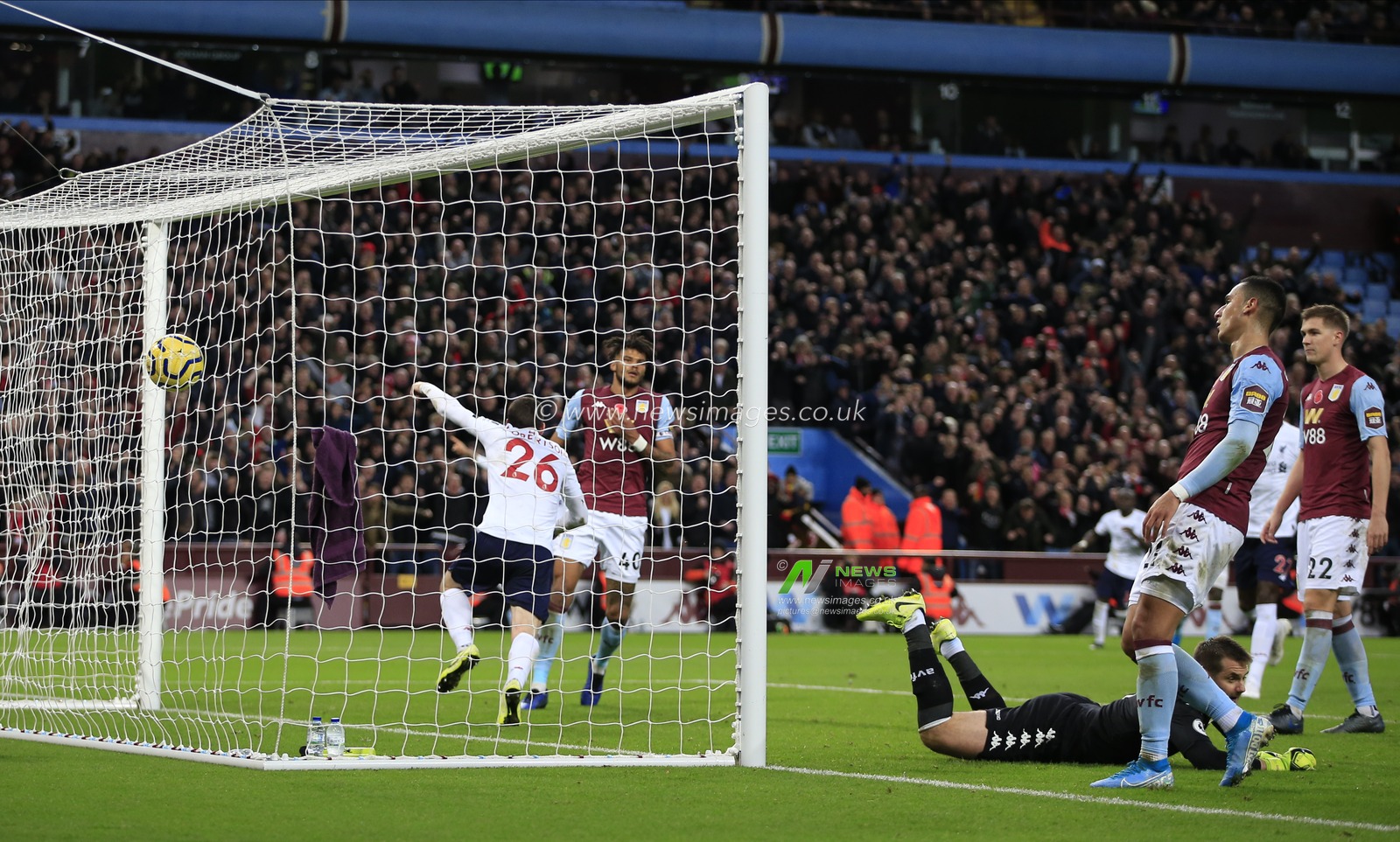 2nd November 2019, Villa Park, Birmingham, England; Premier League, Aston Villa v Liverpool : Andrew Robertson (26) of Liverpool heads in the equalising goal in the 87th minute making it 1-1

Credit: Conor Molloy/News Images