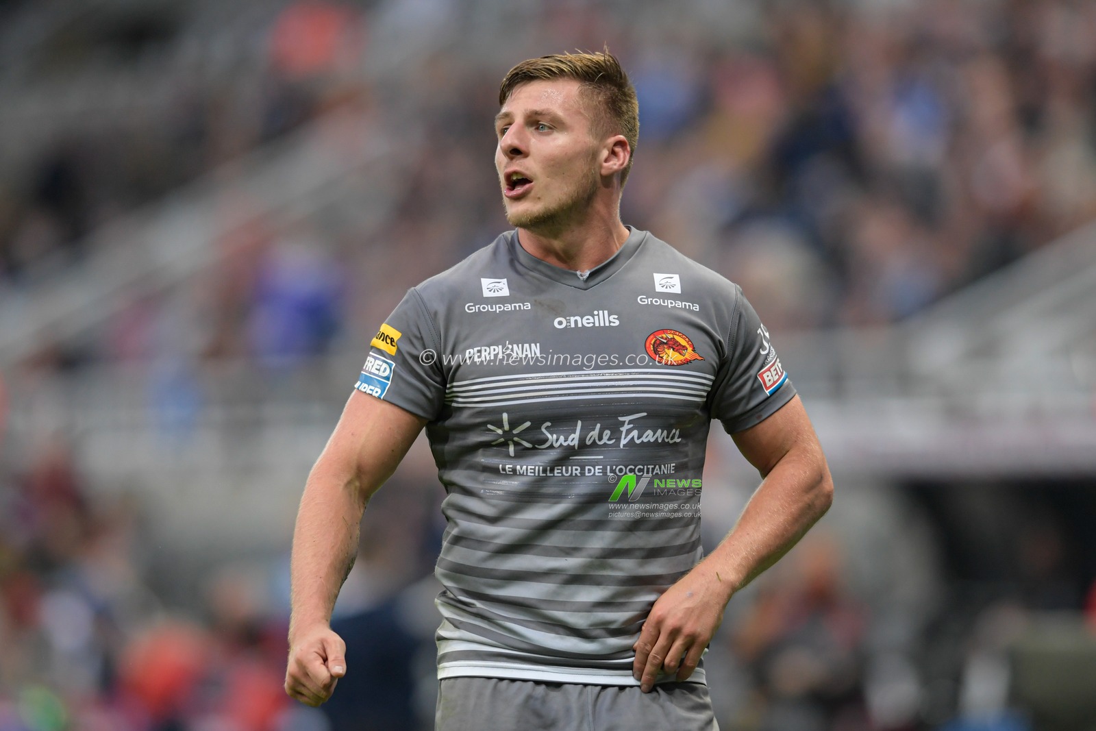 Tom Davies (2) of Catalans Dragons in action during the game