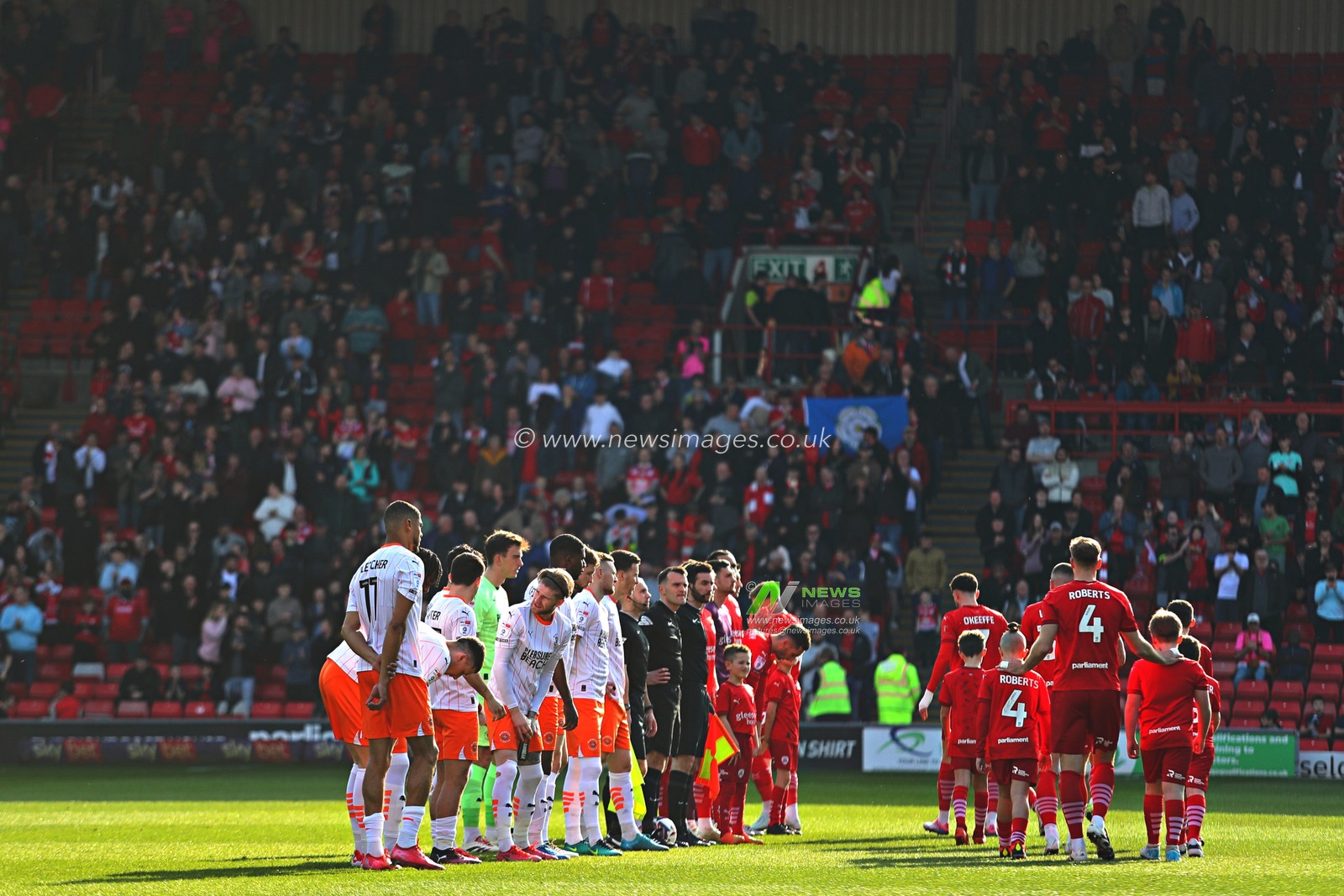 Both teams line up in front of the Norman Rimmington Stand at Oakwell before the Sky Bet League 1 match Barnsley vs Blackpool at Oakwell, Barnsley, United Kingdom, 8th March 2025

(Photo by Sam Eaden/News Images)