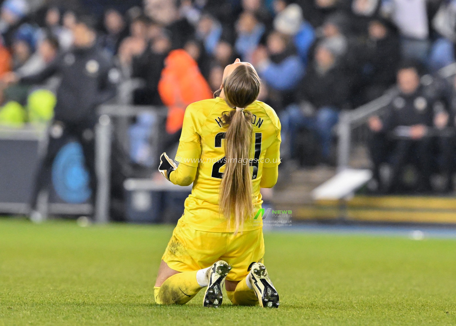 Hannah Hampton of Chelsea Women celebrates the full time result, during the FA Women's League Cup Semi-Final match Manchester City Women vs Chelsea FC Women at Joie Stadium, Manchester, United Kingdom, 7th March 2024

(Photo by Cody Froggatt/News Images)