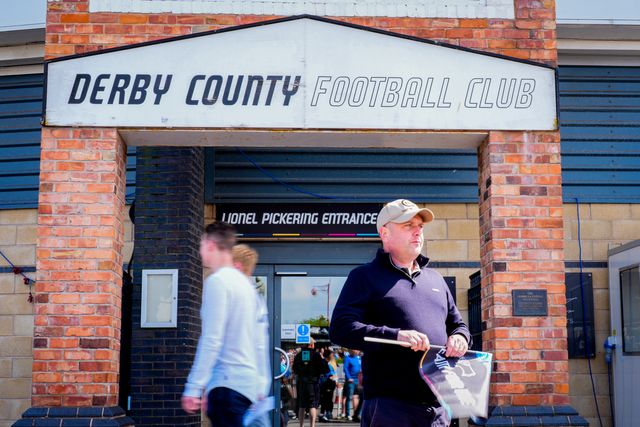 Fans interact outside the stadium prior to kick off during the Sky Bet Championship match Derby County vs Sheffield United at Pride Park Stadium, Derby, United Kingdom on 02 May 2026

(Photo by Maynard Manyowa/News Images)