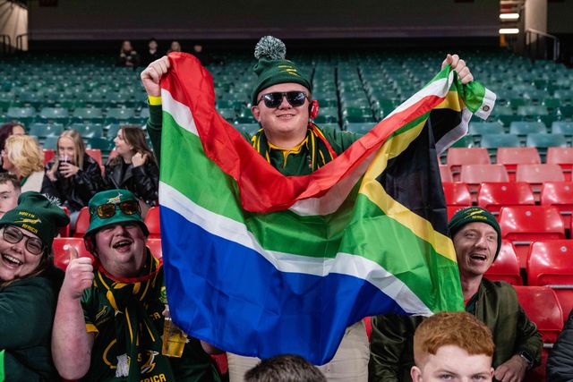 South African fans during the Quilter Nations Series 2025 match Wales vs South Africa at Principality Stadium, Cardiff, United Kingdom, 29th November 2025

(Photo by Andrew Lewis/News Images)

*** GER AUT SUI OUT ***