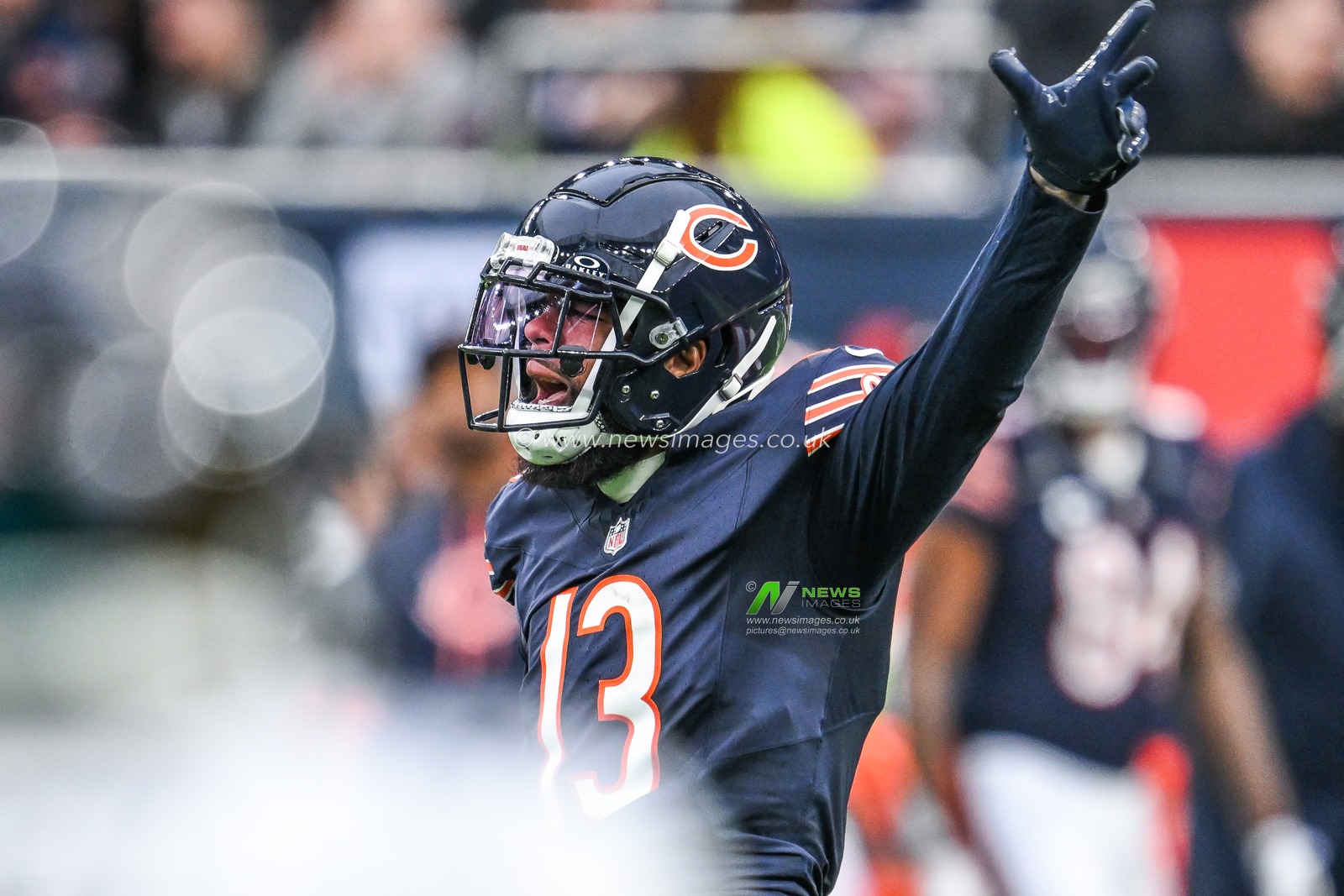 Keenan Allen of the Chicago Bears celebrates during the game during the Week 6 match Chicago Bears vs Jacksonville Jaguars at Tottenham Hotspur Stadium, London, United Kingdom, 13th October 2024

(Photo by Craig Thomas/News Images)