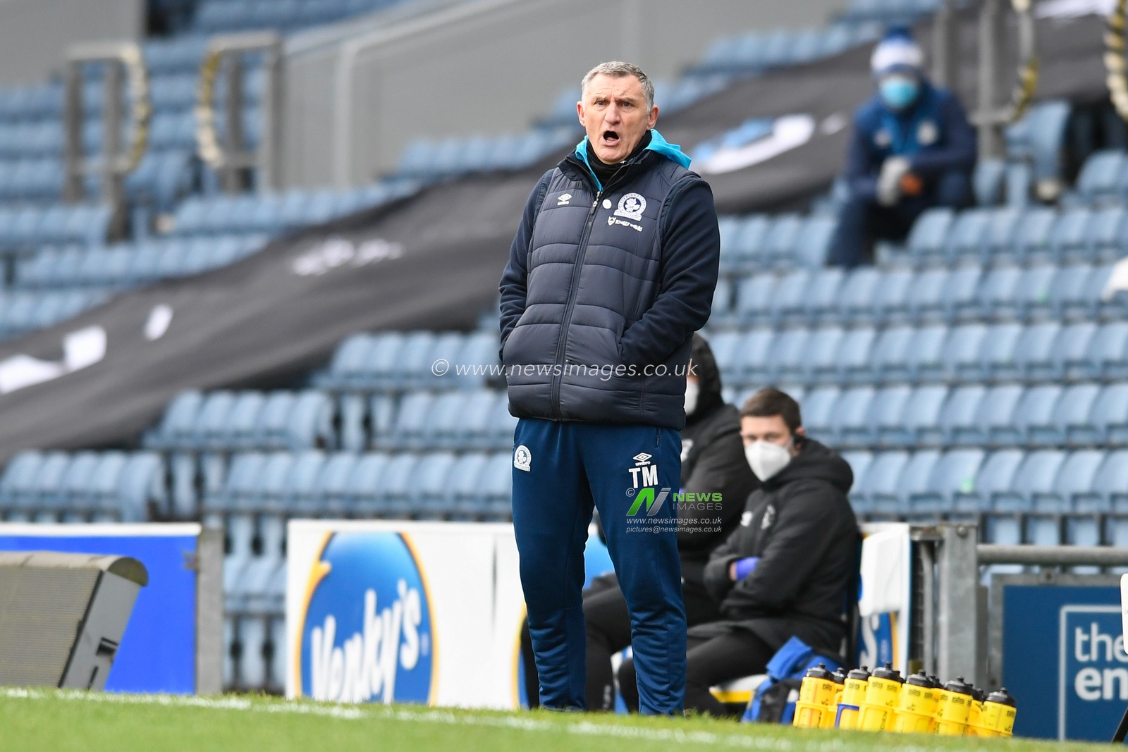 Tony Mowbray manager of Blackburn Rovers watches the game from the technical area
