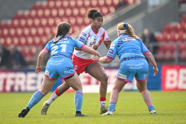 Chantelle Crowl of St Helens in action during the Betfred Women's Super League match St Helens vs Wigan Warriors at Totally Wicked Stadium, St Helens, United Kingdom, 31st May 2024

(Photo by Craig Thomas/News Images)