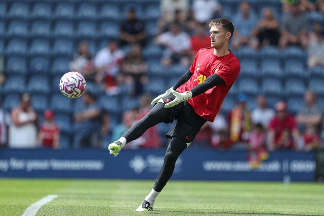 Freddie Woodman of Liverpool warms up during the Pre-season friendly match Preston North End vs Liverpool at Deepdale, Preston, United Kingdom, 13th July 2025

(Photo by Jorge Horsted/News Images)